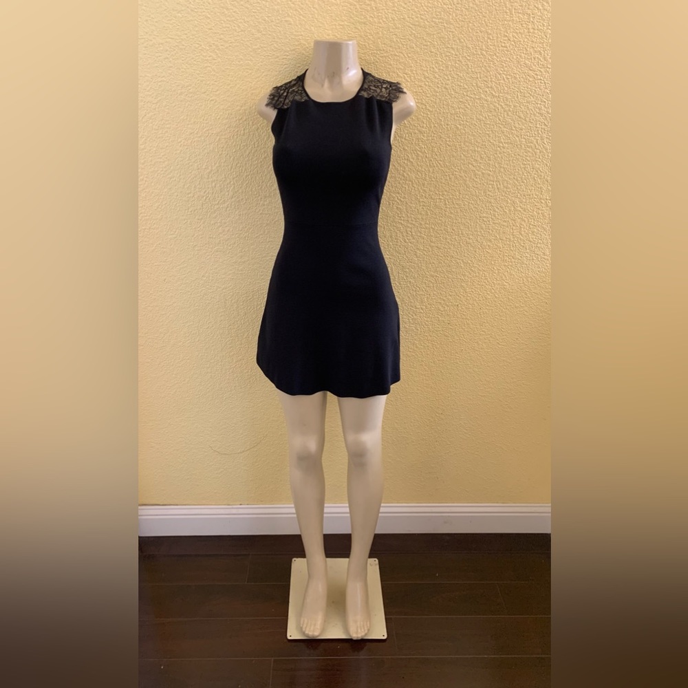 Zara Knit Size Small Black Sleeveless Mini Dress With Floral Lace Detail